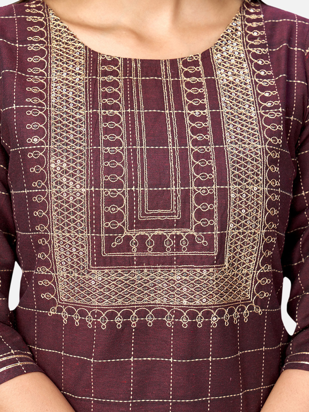 Women's Purple Cotton Kurta With Pant & Dupatta By Vbyuz (3