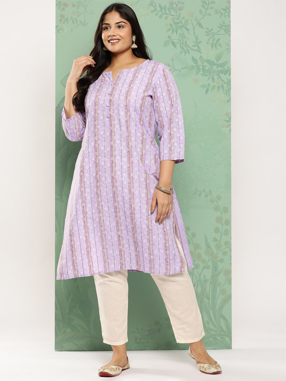 Women's Lavender Floral Straight Kurta