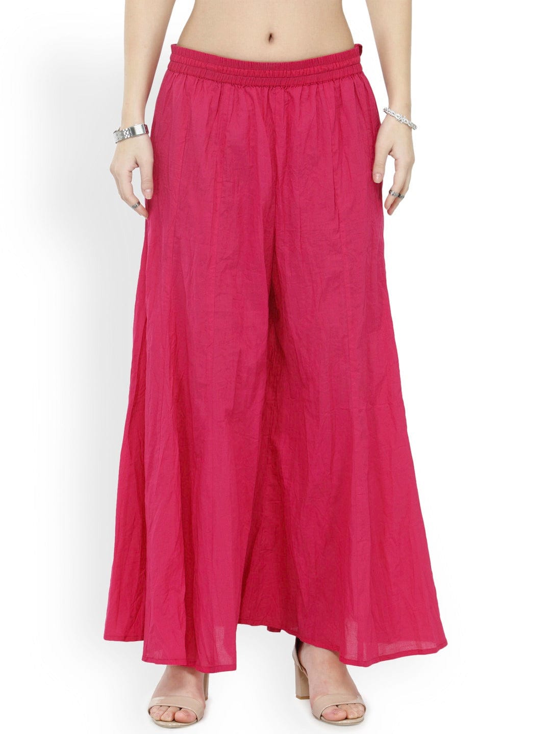 Women's Pink Flared Solid Palazzos