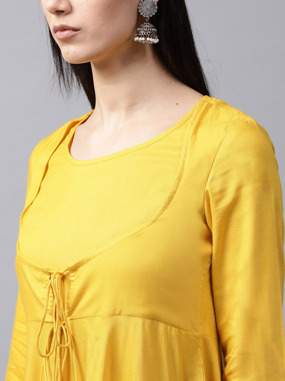 Women's Mustard Flared Anarkali With Tassels