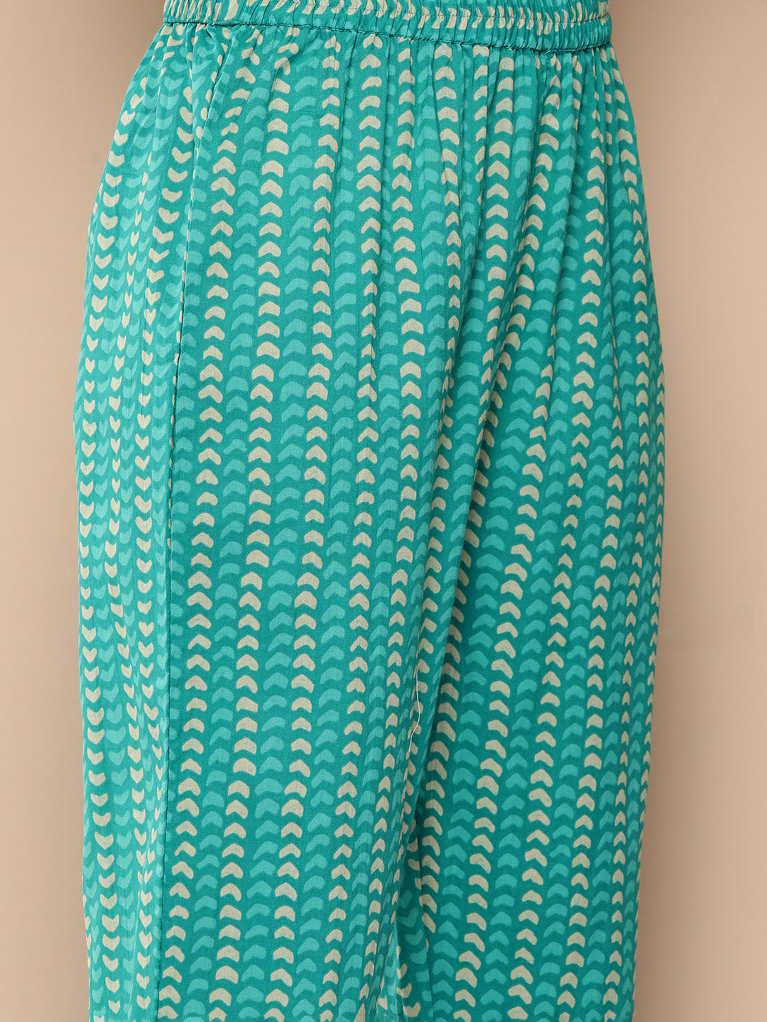 Women's Teal Blue Ethnic Motifs Straight Kurta Trouser Set