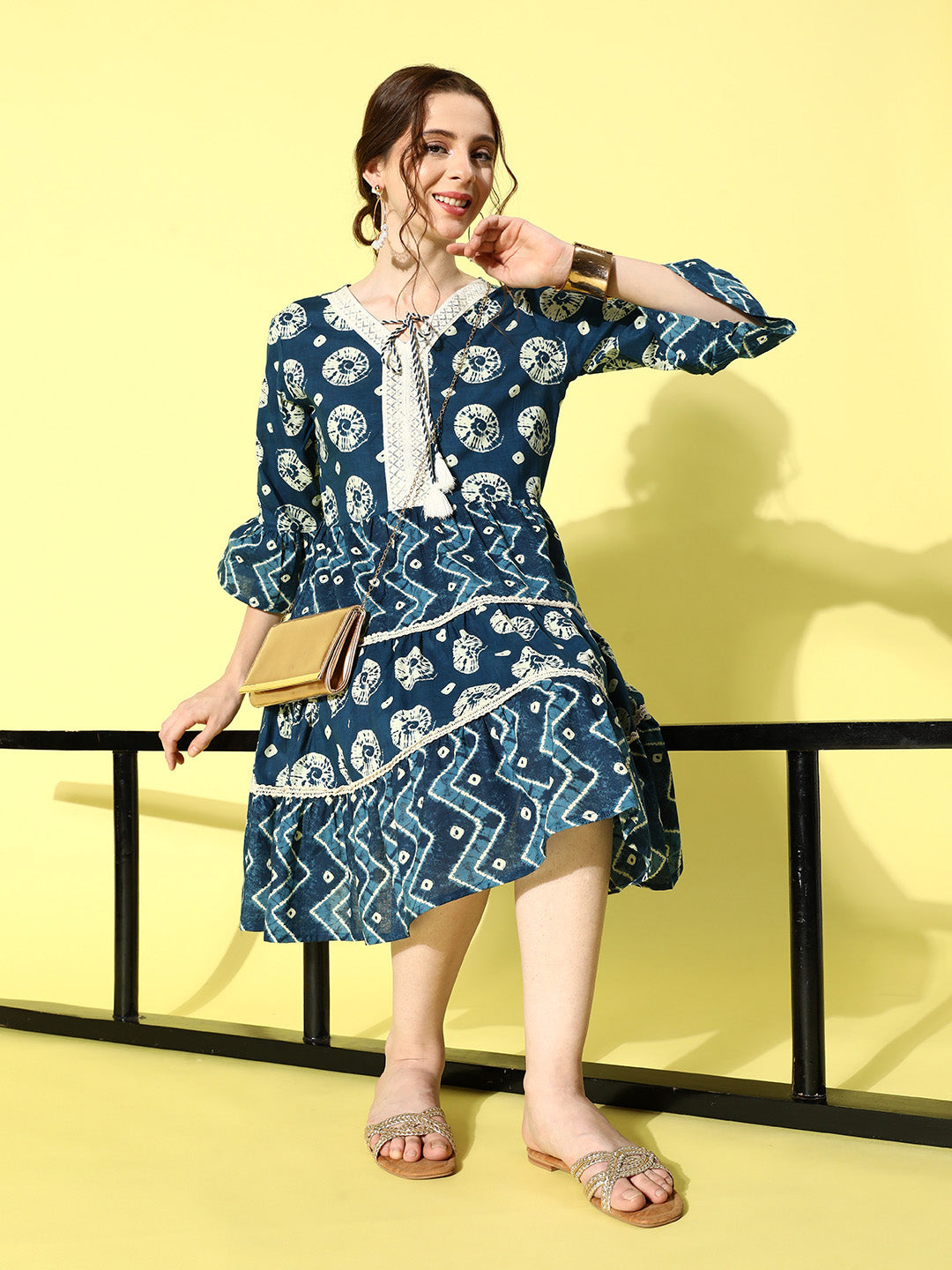 Women's Blue Ethnic Motifs A-Line Dress