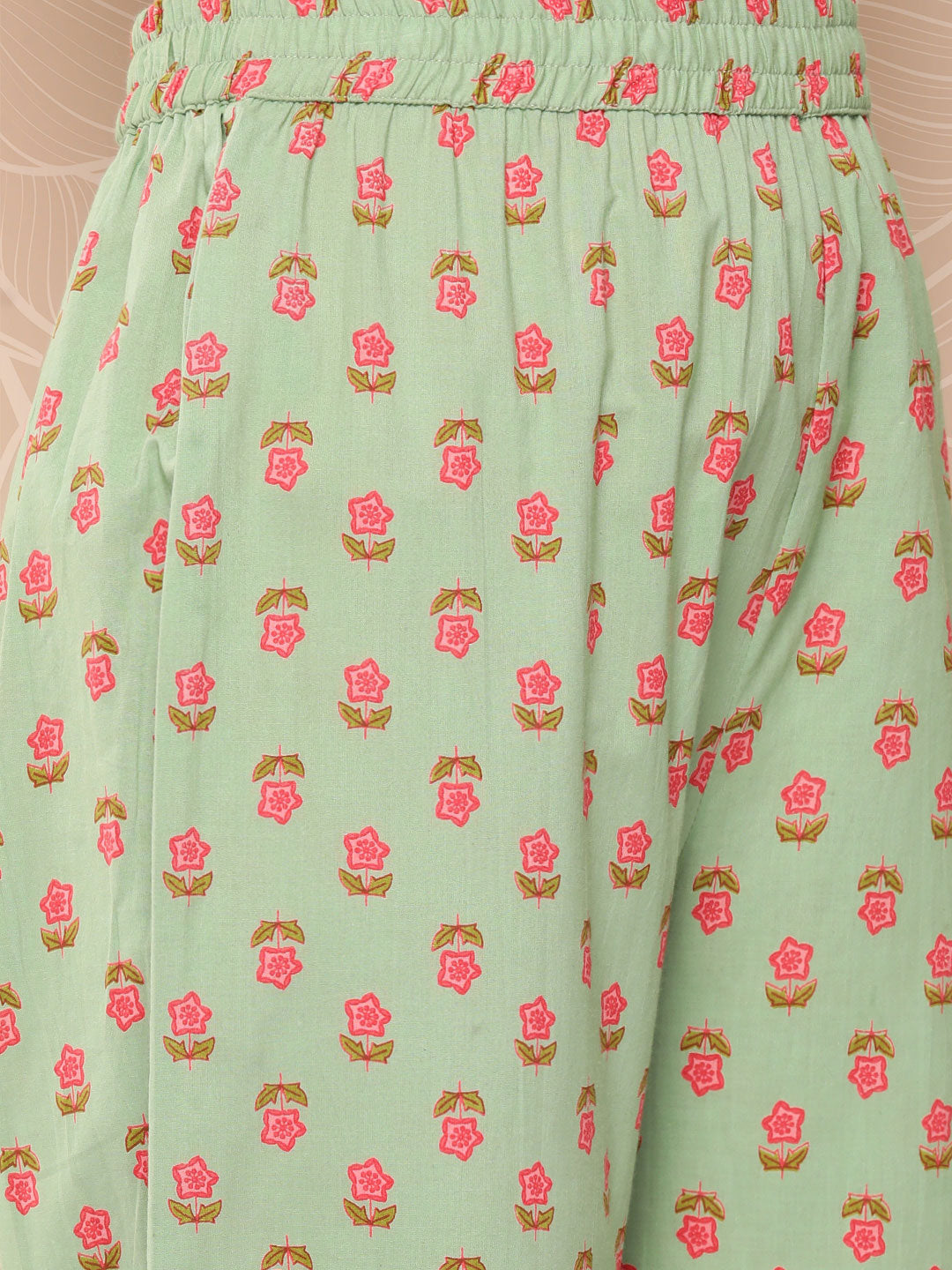 Women's Sea Green Floral Anarkali Kurta Trouser And Dupatta Set