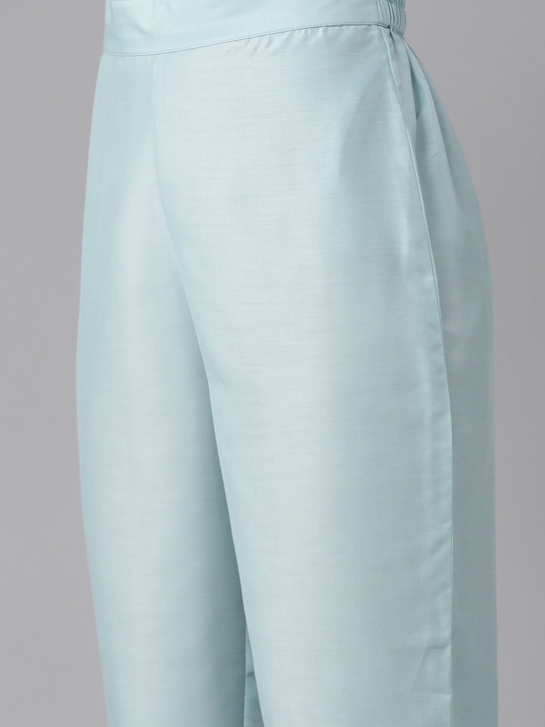 Women's Blue Embroidered Straight Kurta Trouser And Dupatta Set