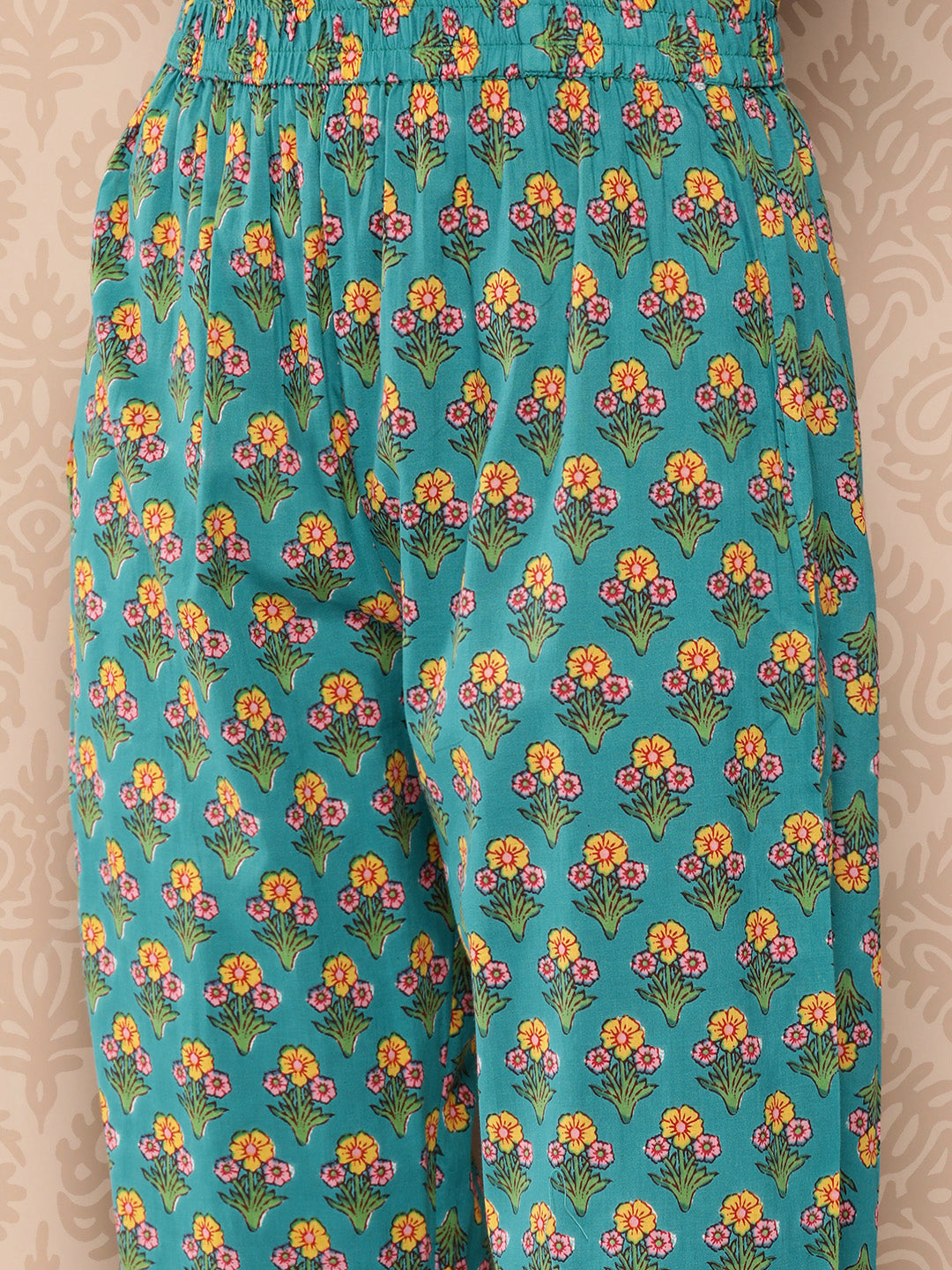 Women's Blue Floral Anarkali Kurta Trouser And Dupatta Set
