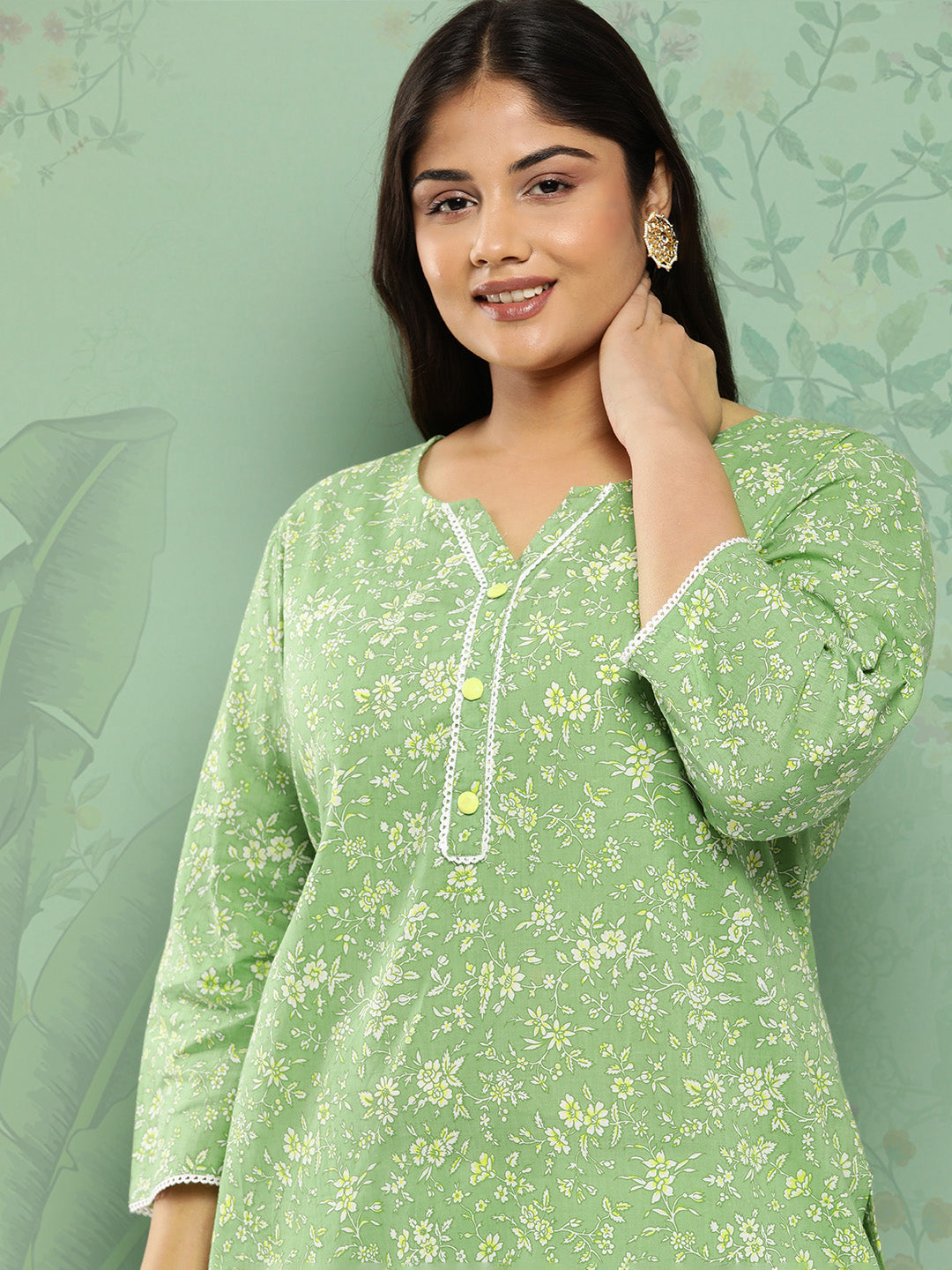 Women's Green Floral Straight Kurta
