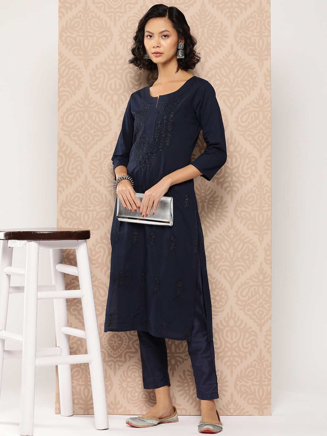 Women's Blue Floral Straight Kurta
