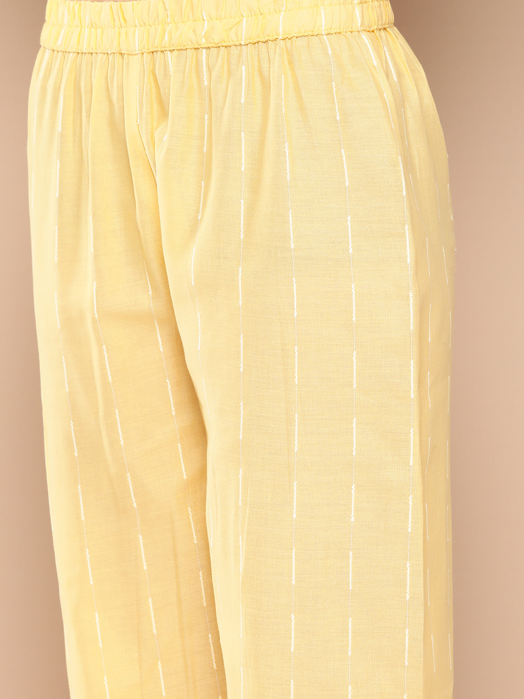 Women's Yellow Solid Straight Kurta Trouser And Dupatta Set