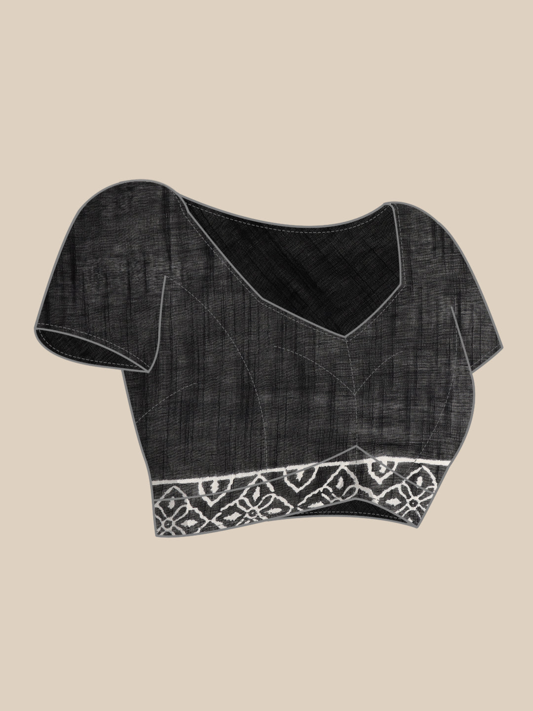 Women's Black Printed Unstitched Blouse Sarees