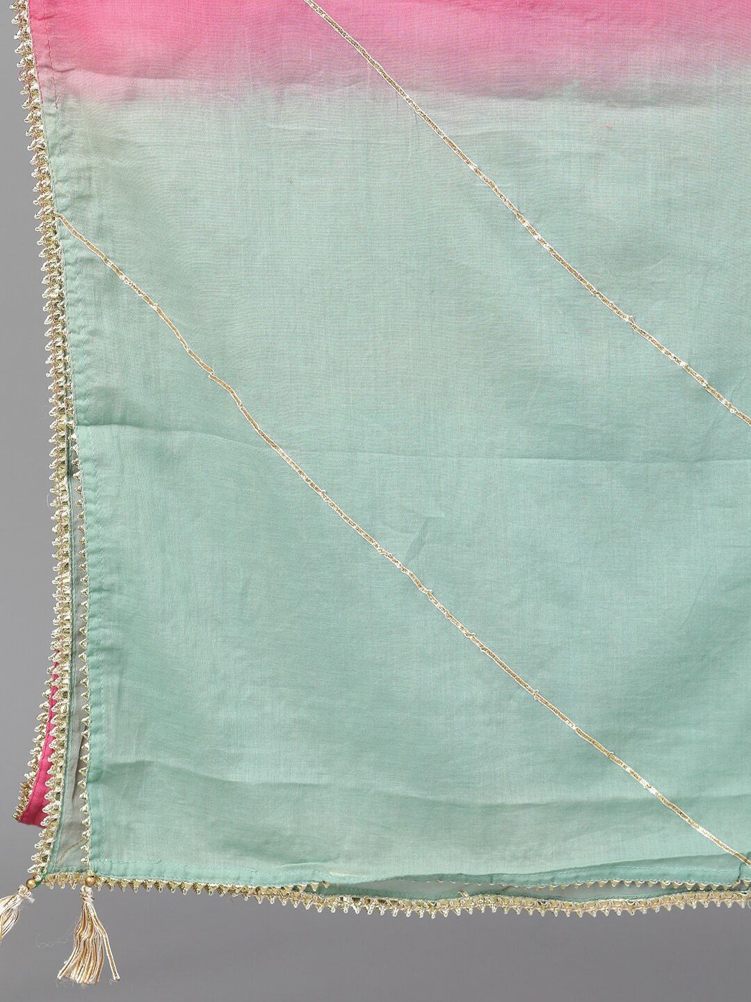 Women's Green & Pink Printed Kurta with Palazzos & Dupatta