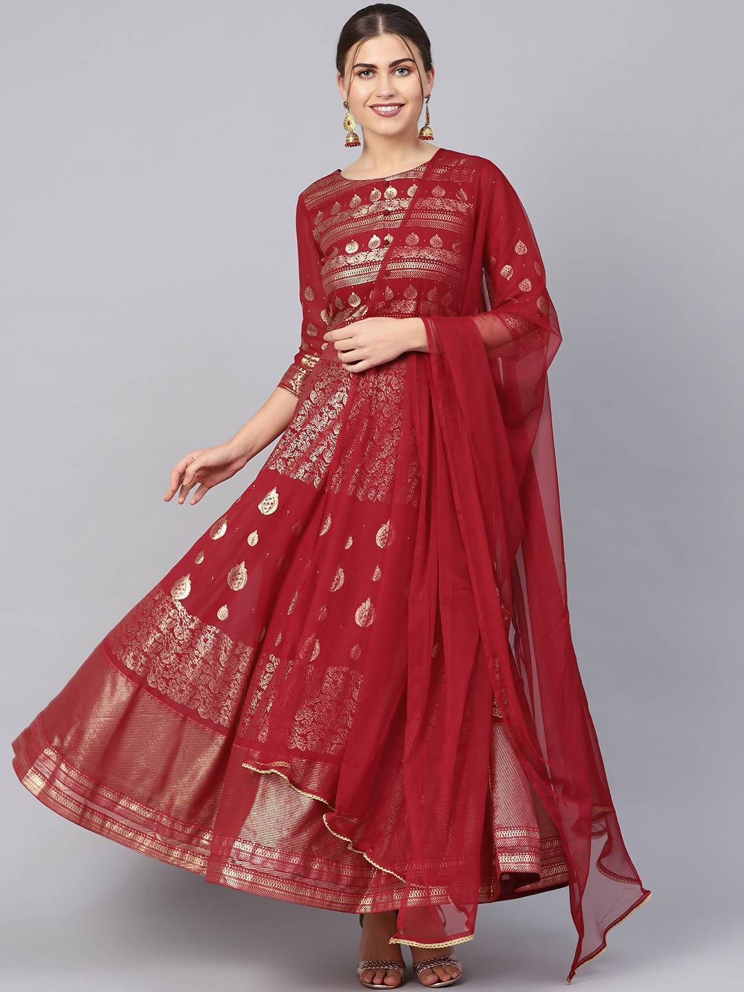 Buy_Women's_Maroon_Net_Solid_Dupatta_Online_Trendia