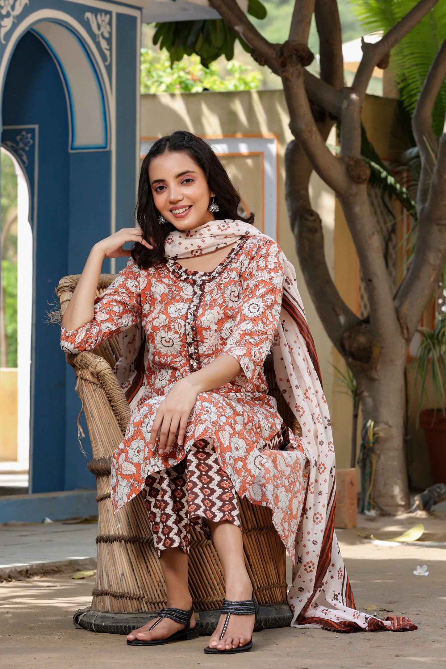 Women's Brown & Offwhite Printed Kurta