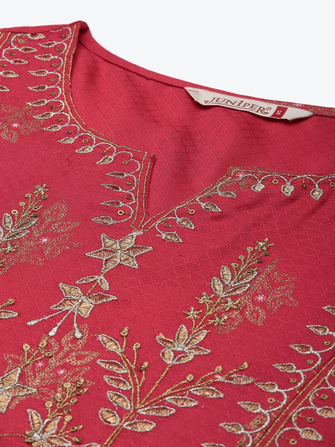 Women's Fuschia Rayon Embroidery A-Line Dres