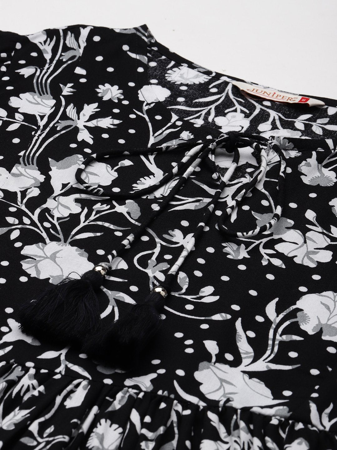 Women's Black Rayon Floral Print Tunic