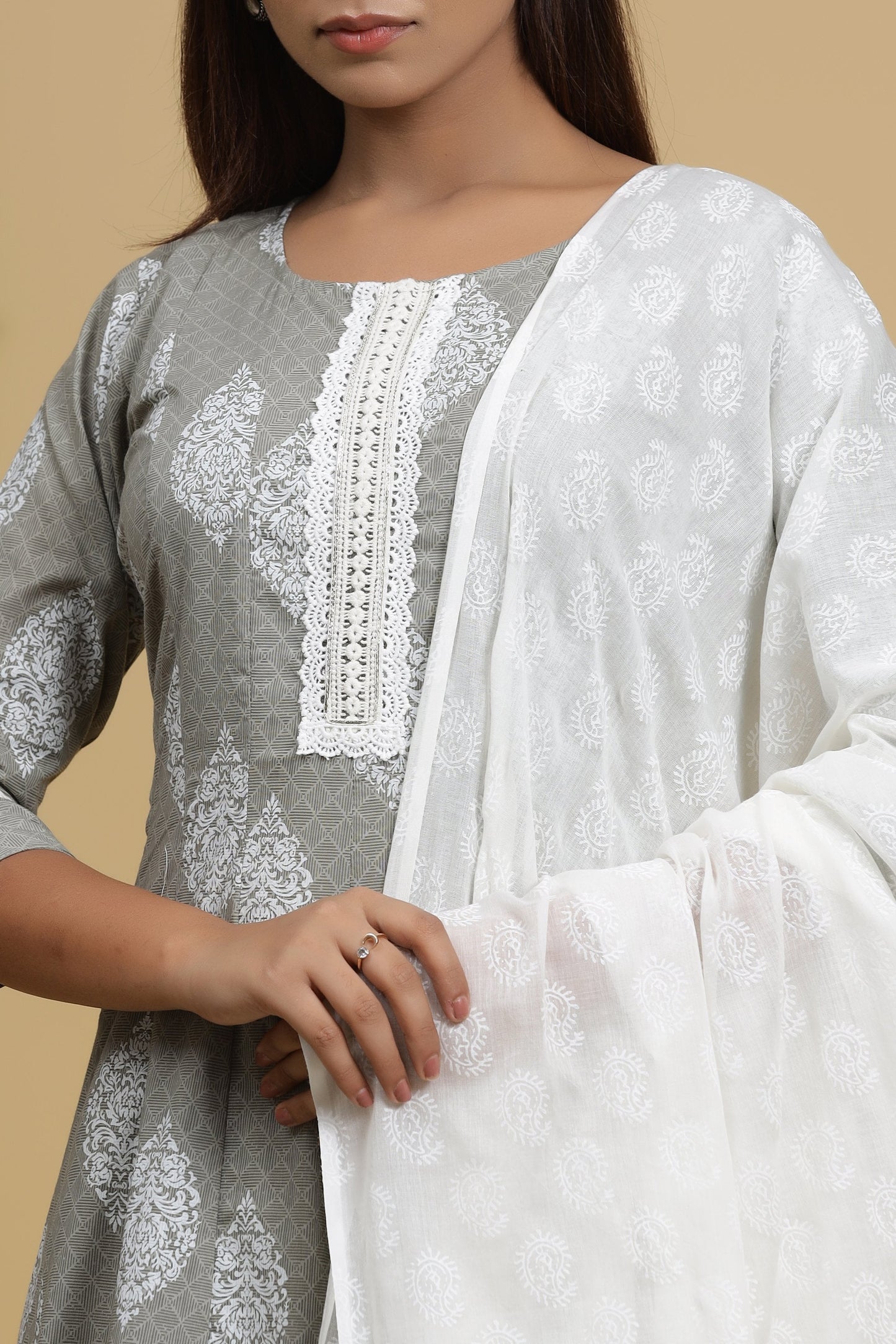 Women's Grey Printed Kurta Set