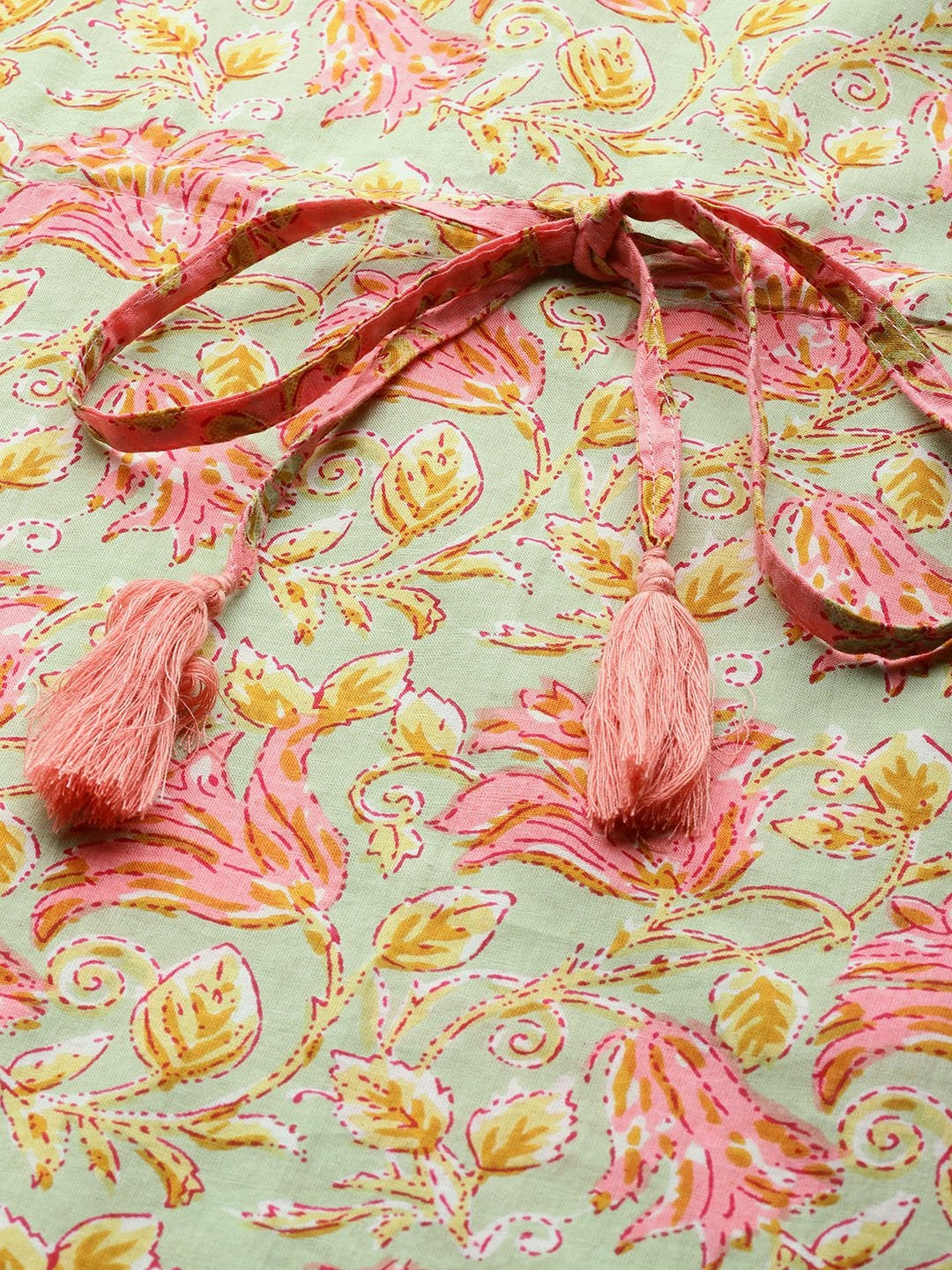 Women's Cotton Green & Pink Kaftan Kurta