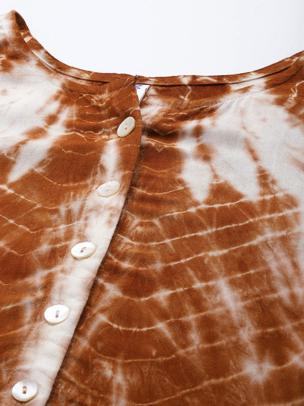 Women's Brown White Tie Dyed Co-Ords