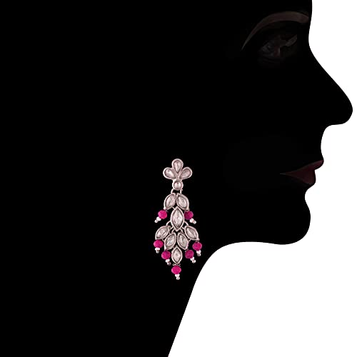 Women's Silver Plated Pink Crystal Beads with Stone Studded Choker Necklace Set