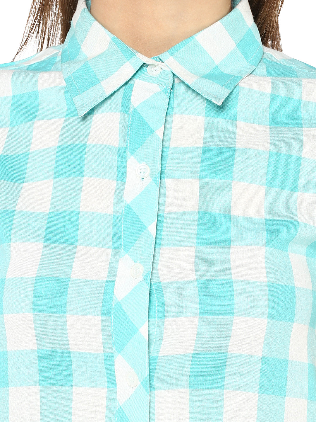 Women's Ice Blue and White Check Shirt Dress cum Tunic