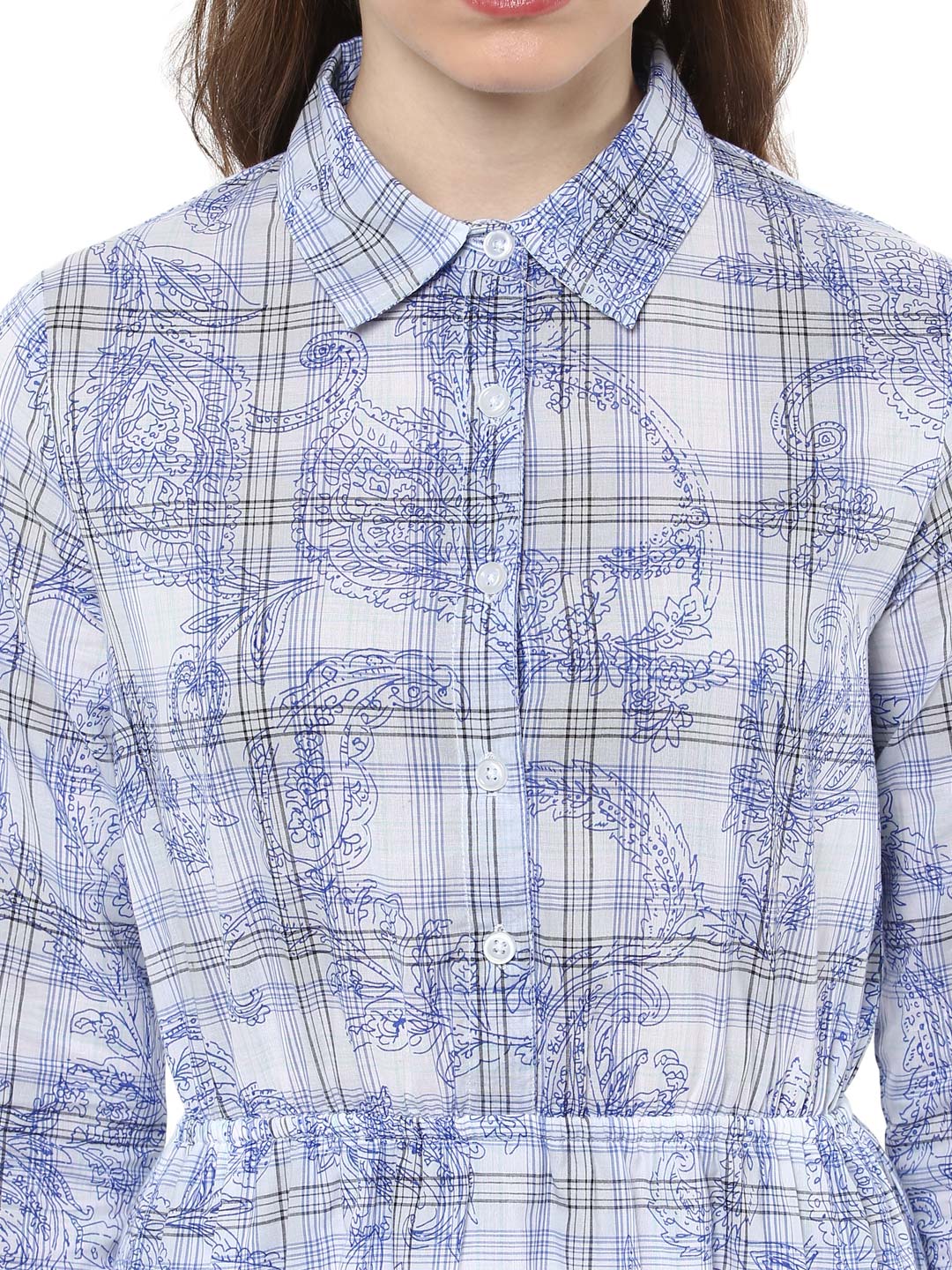 Women's Blue and White Check Shirt Dress