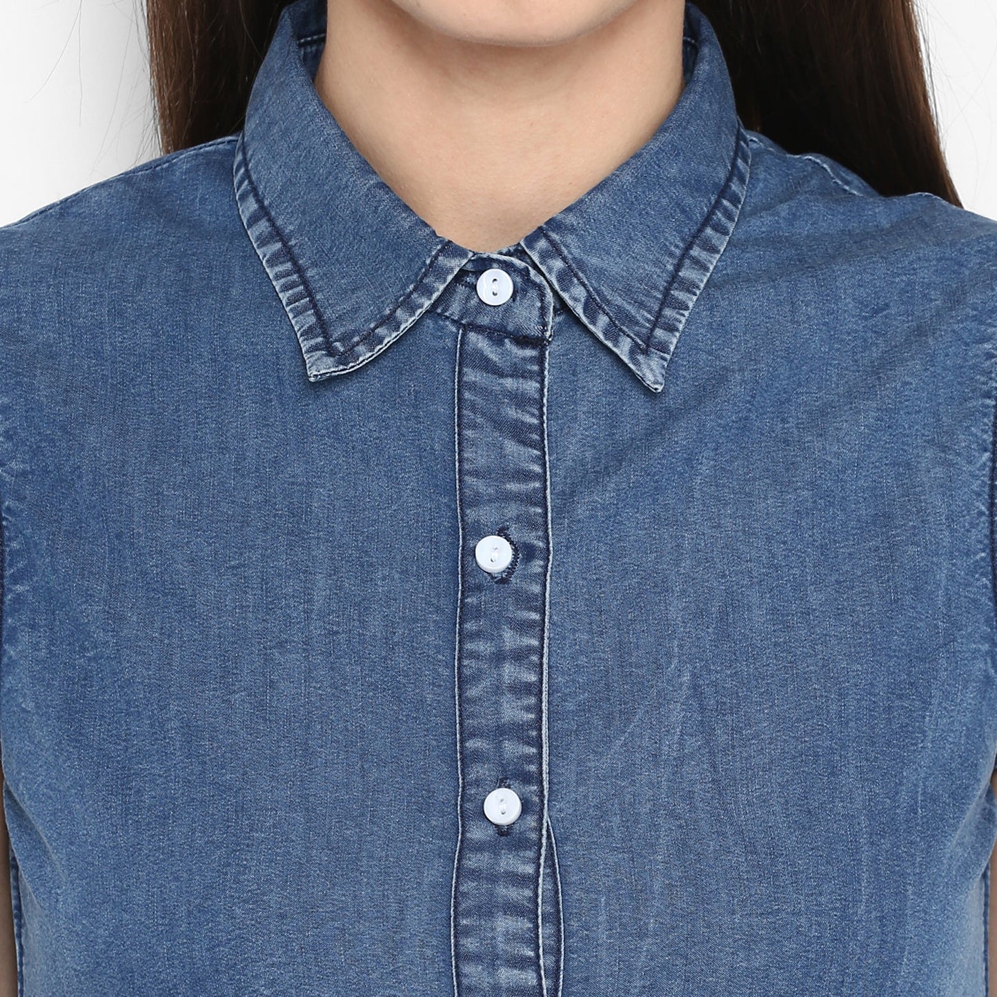 Women's Denim Dress with White Draw String Insert