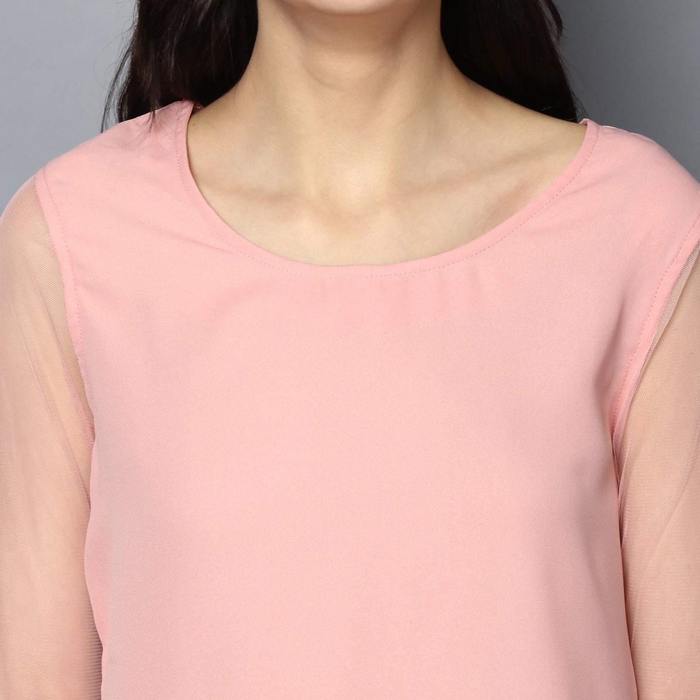 Women's Pink Net Multi Tier Sleeve Top