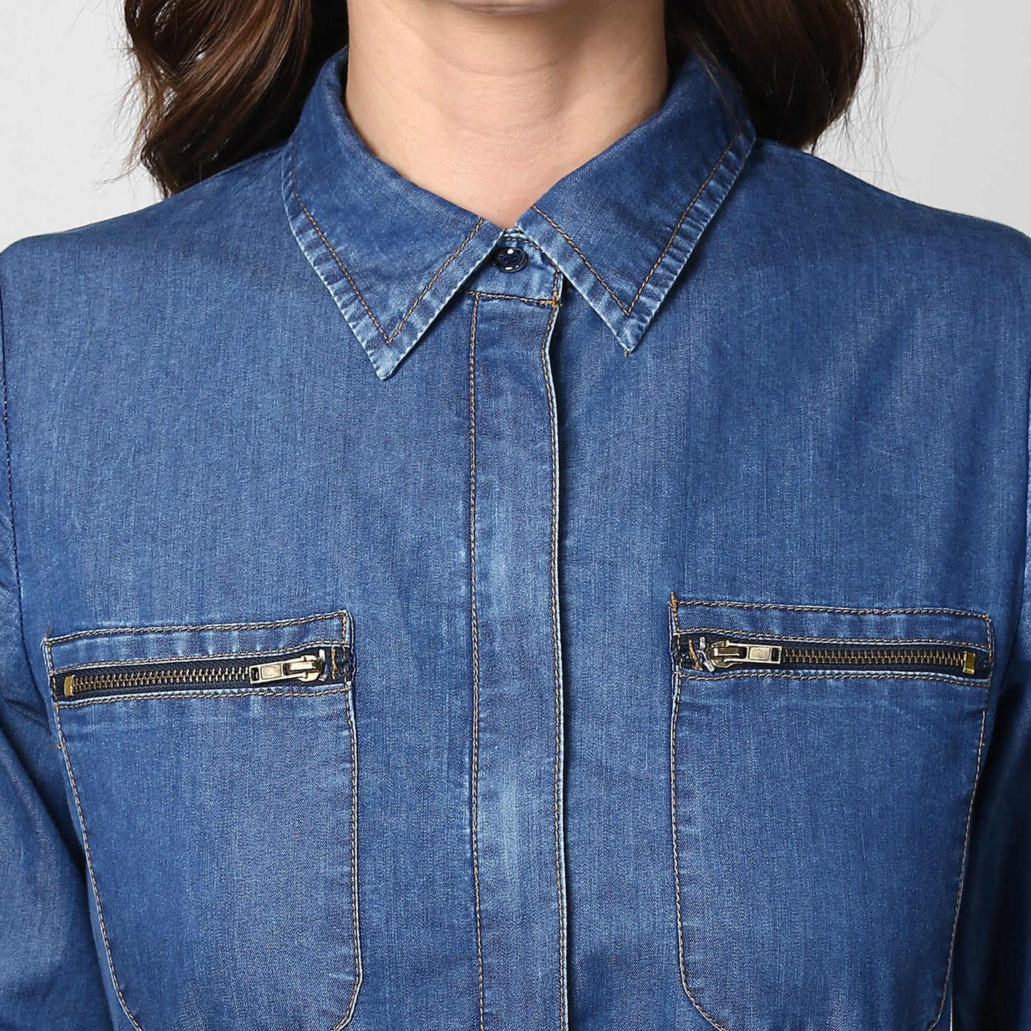 Women's Denim Double Pocket Zip Dress