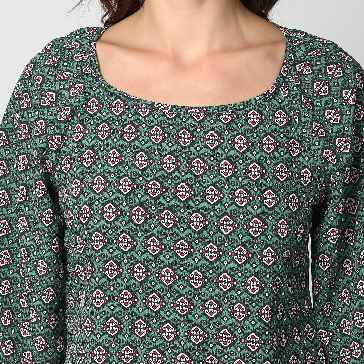 Women's Green Printed Polyester Top