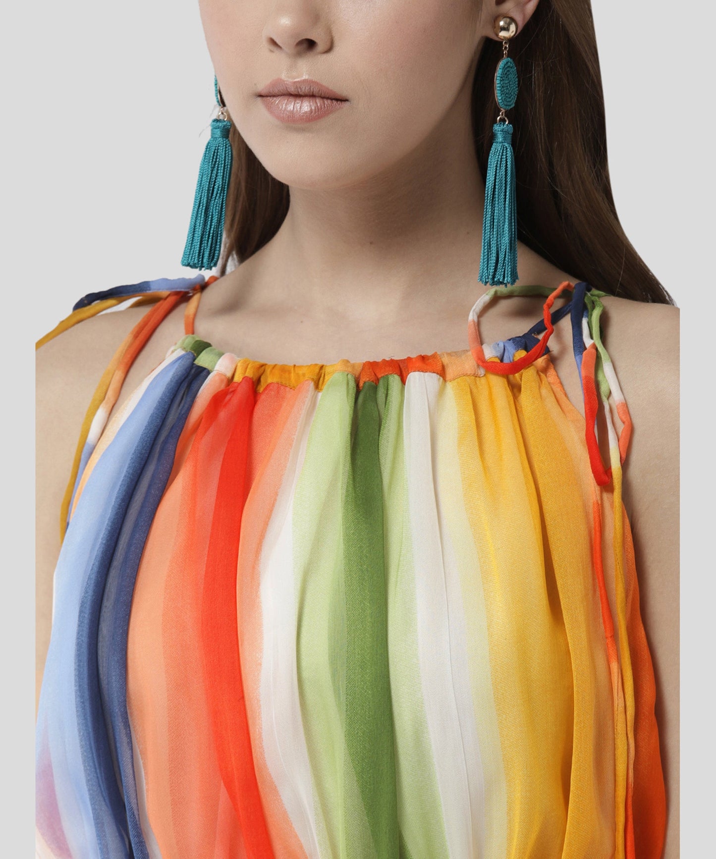 Women's Tie up Rainbow Print Maxi dress