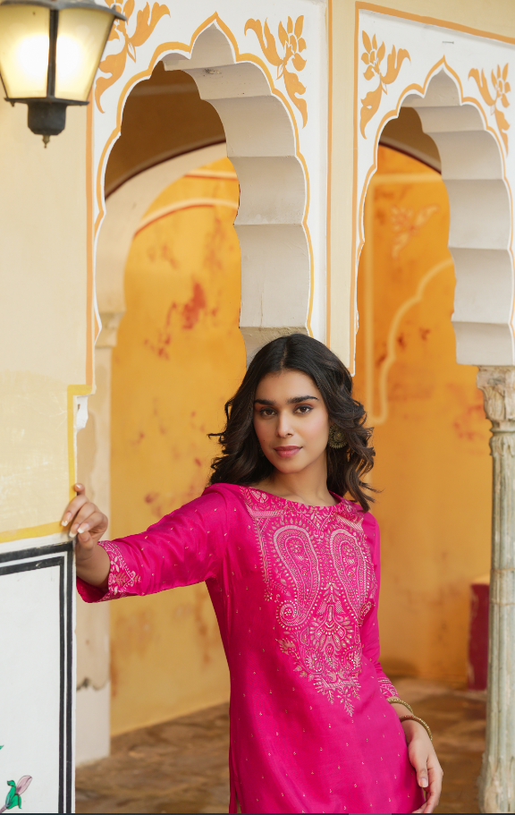 Women's Fuchsia Shanton Printed Straight Kurta