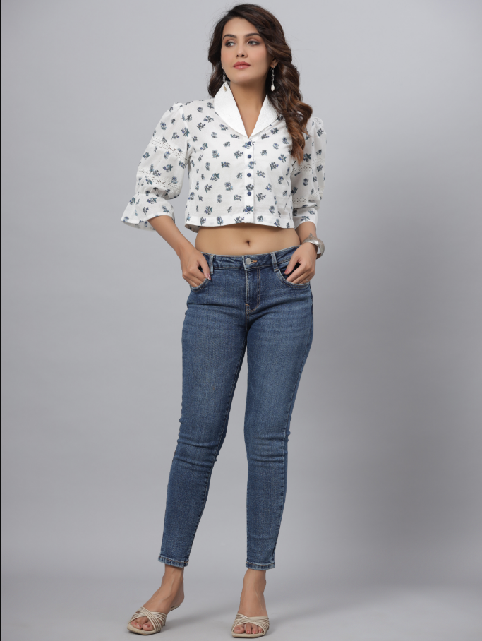 Women's White Printed Top