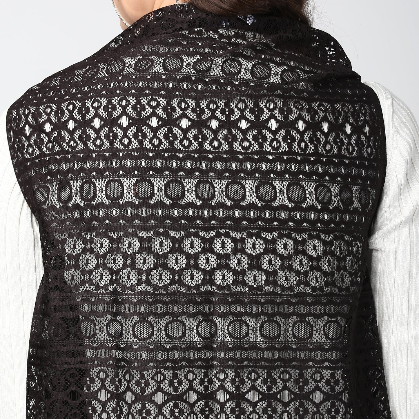 Women's Black Long Lace Shrug