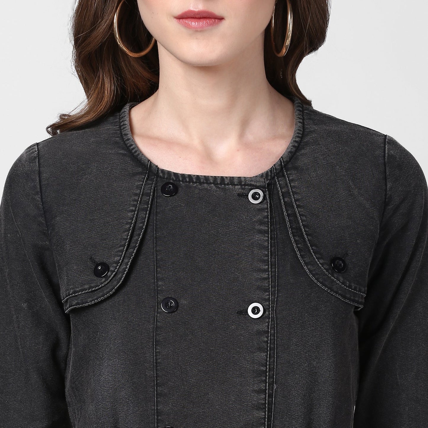Women's Black Denim Dress with Shoulder Placket detail
