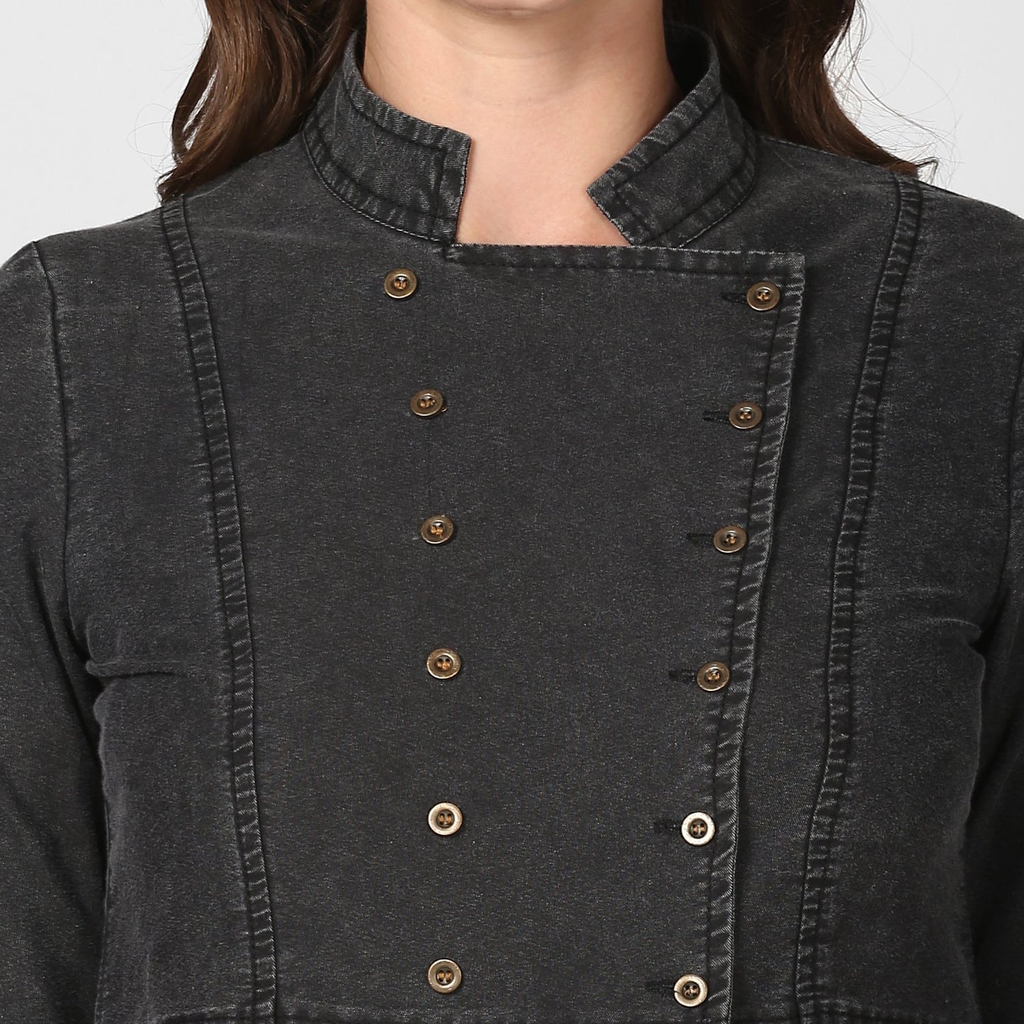Women's Black Denim Double Breast style Top