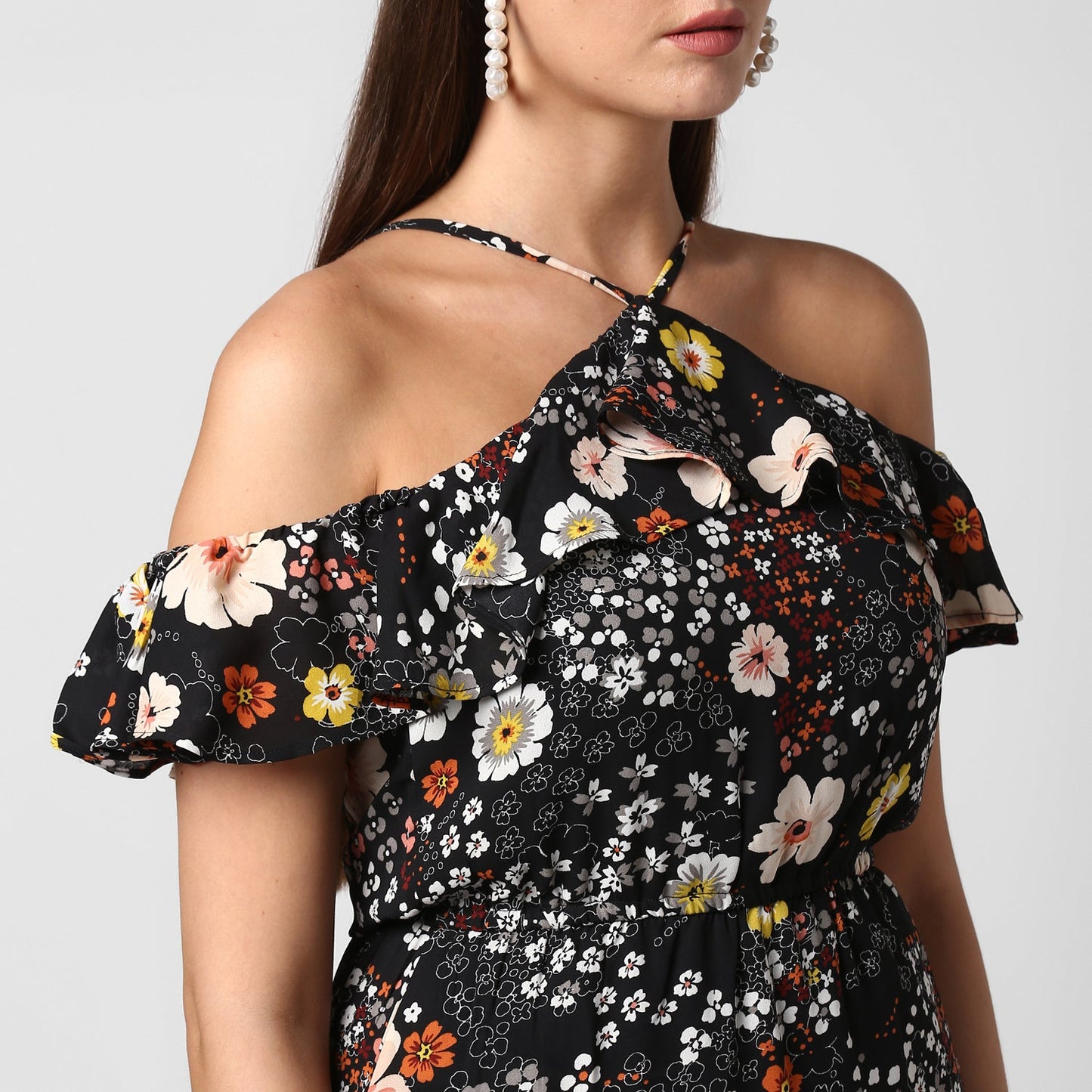 Women's Black Crepe Dress with Straps