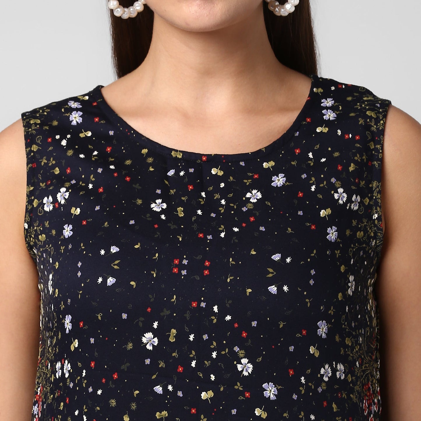Women's Black Rayon Printed Maxi Dress