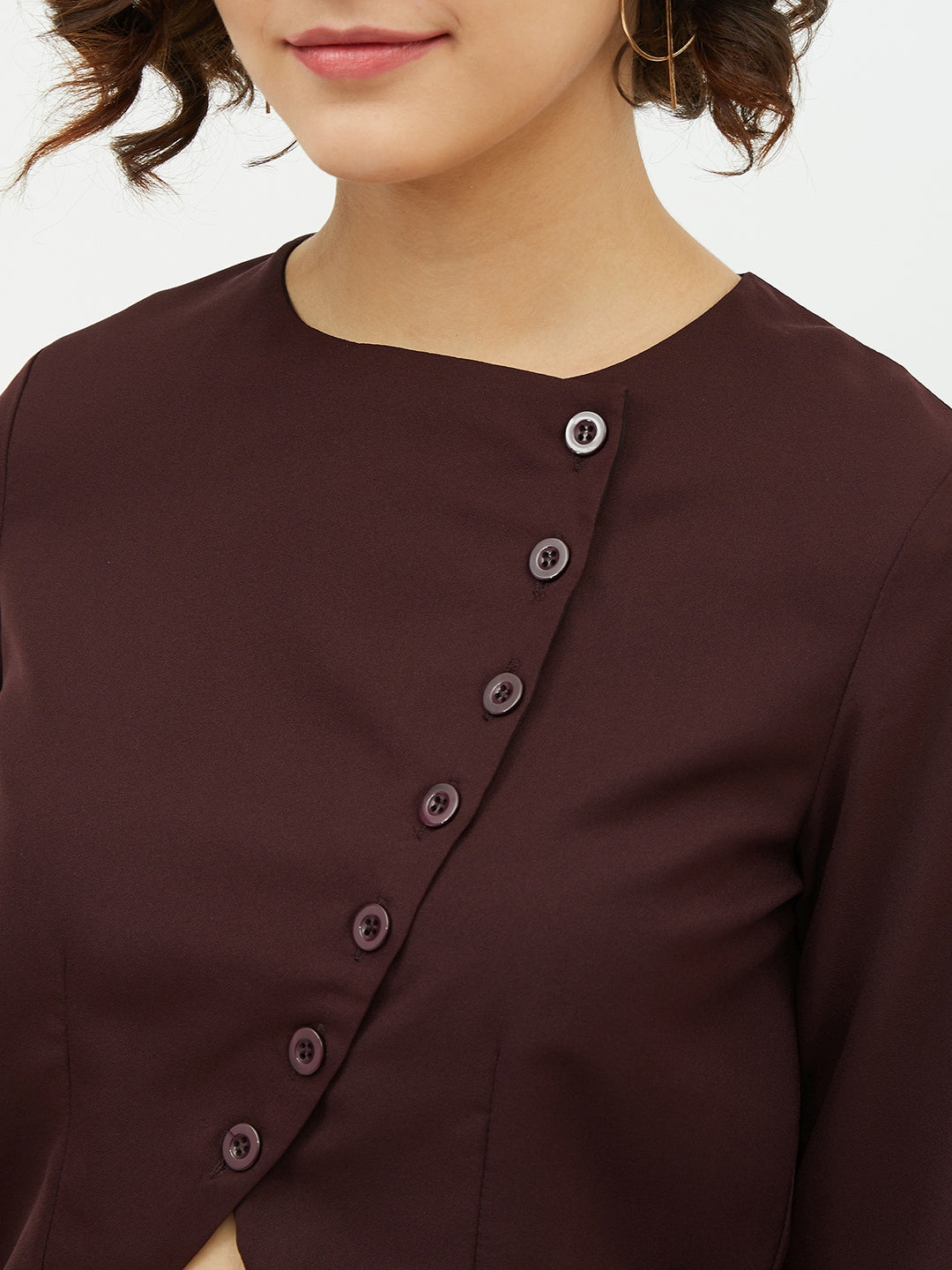 Women's Maroon top with diagonal button top