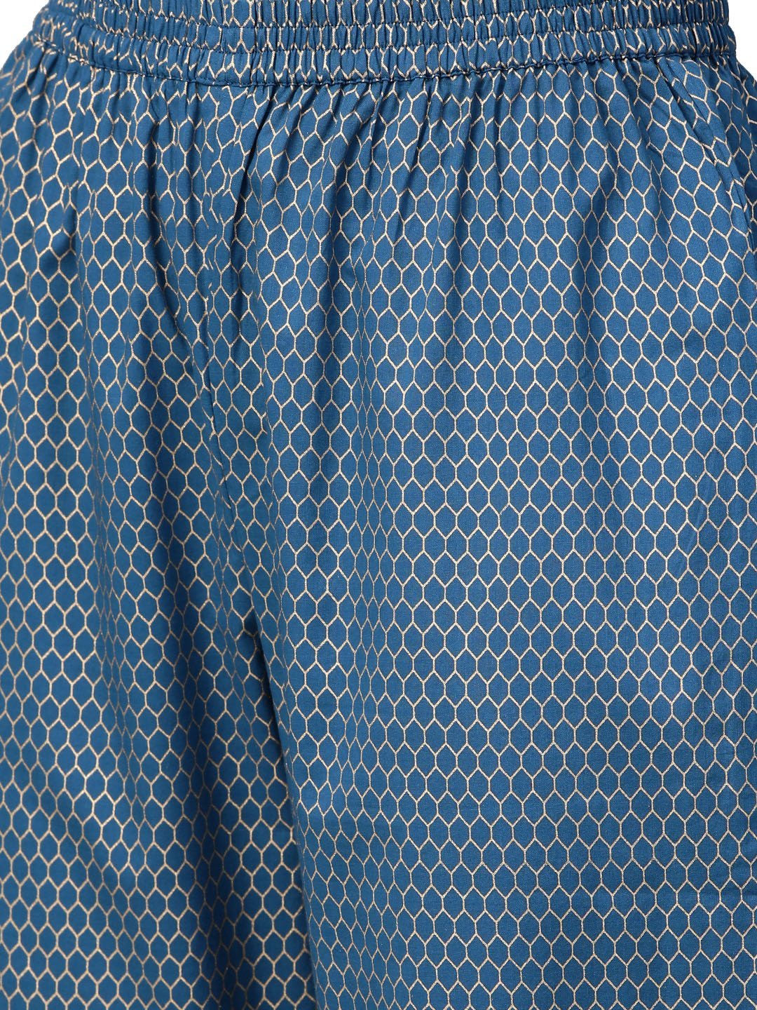 Women Navy Blue Printed Cotton Kurta & Pant Set by Myshka (