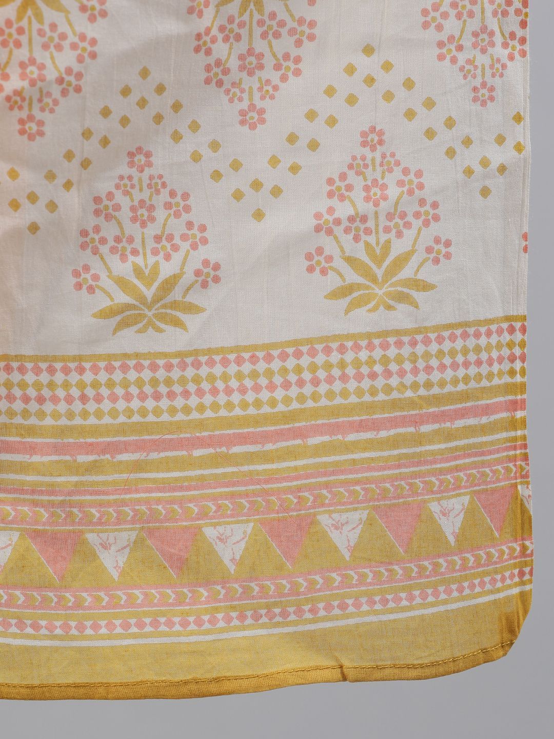 Women's Yellow & Peach Ikat Printed Straight Kurta With Palazzo & Dupatta Set