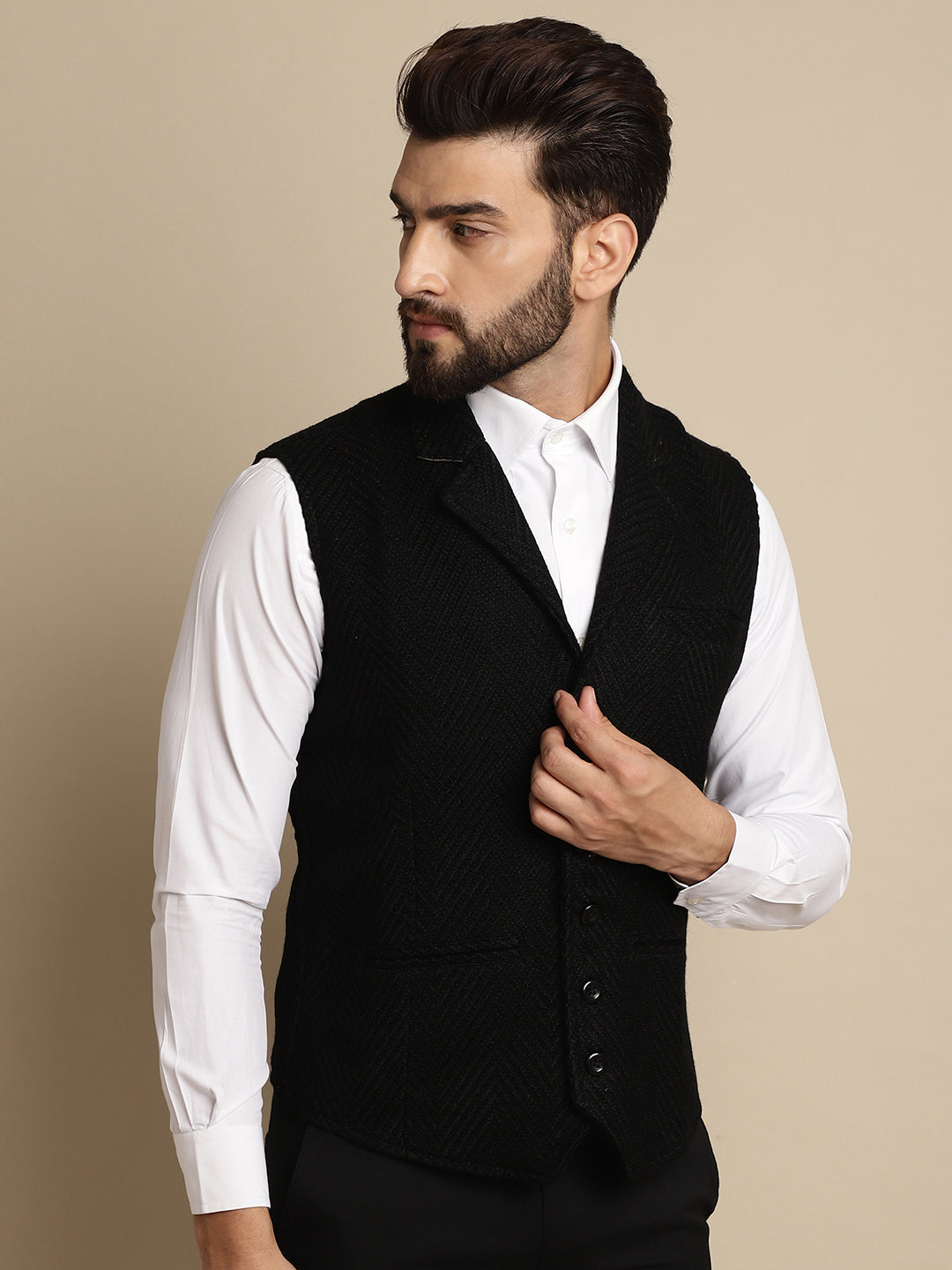 Men's Wool Waistcoat With Notched Lapel