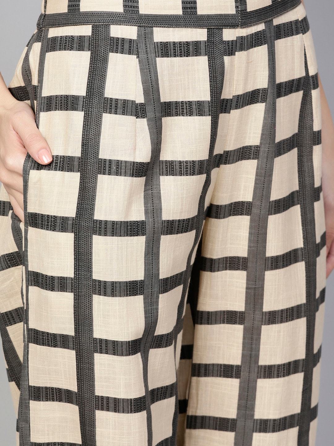 Women's Beige & Grey Printed Kurta with Salw