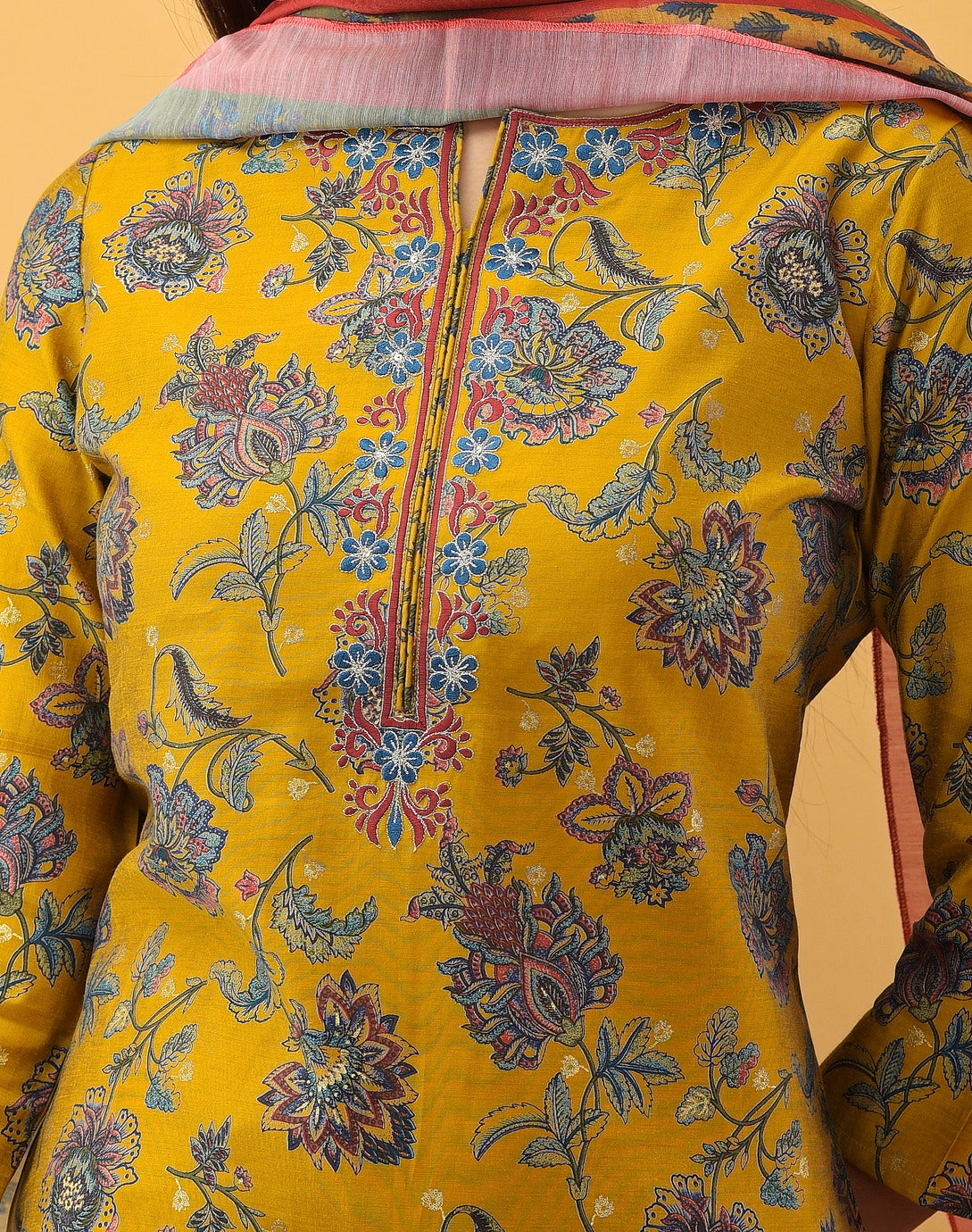 Women's Mustard Handblock Dupatta Set