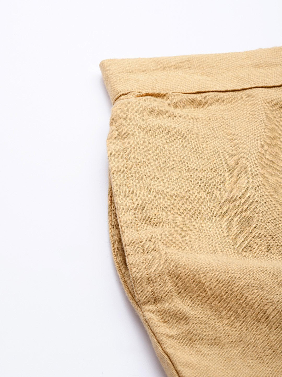 Women's Gold Cotton Solid Straight Pants