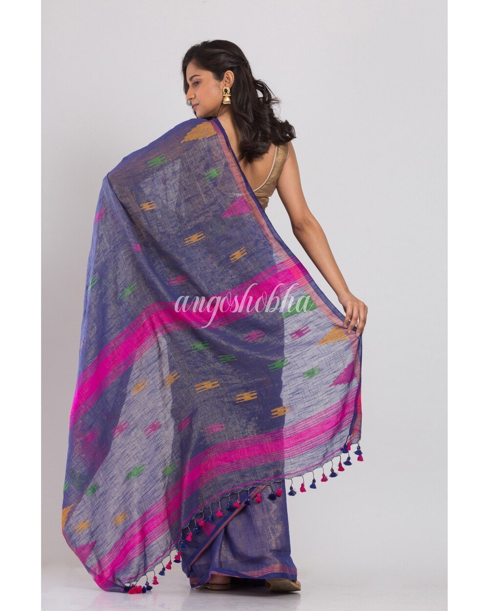 Women's Blue Handwoven Cotton Saree