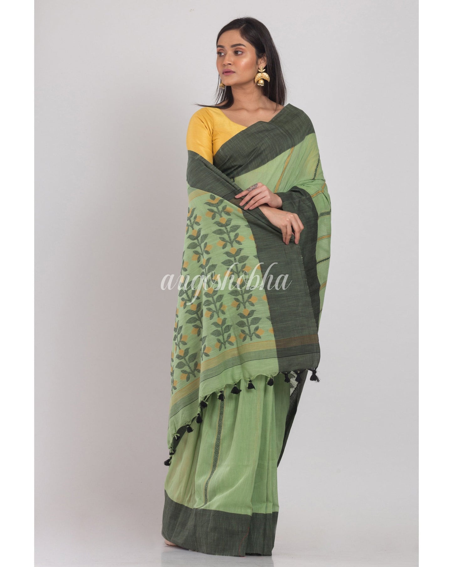 Women's Sage Handloom Cotton Saree