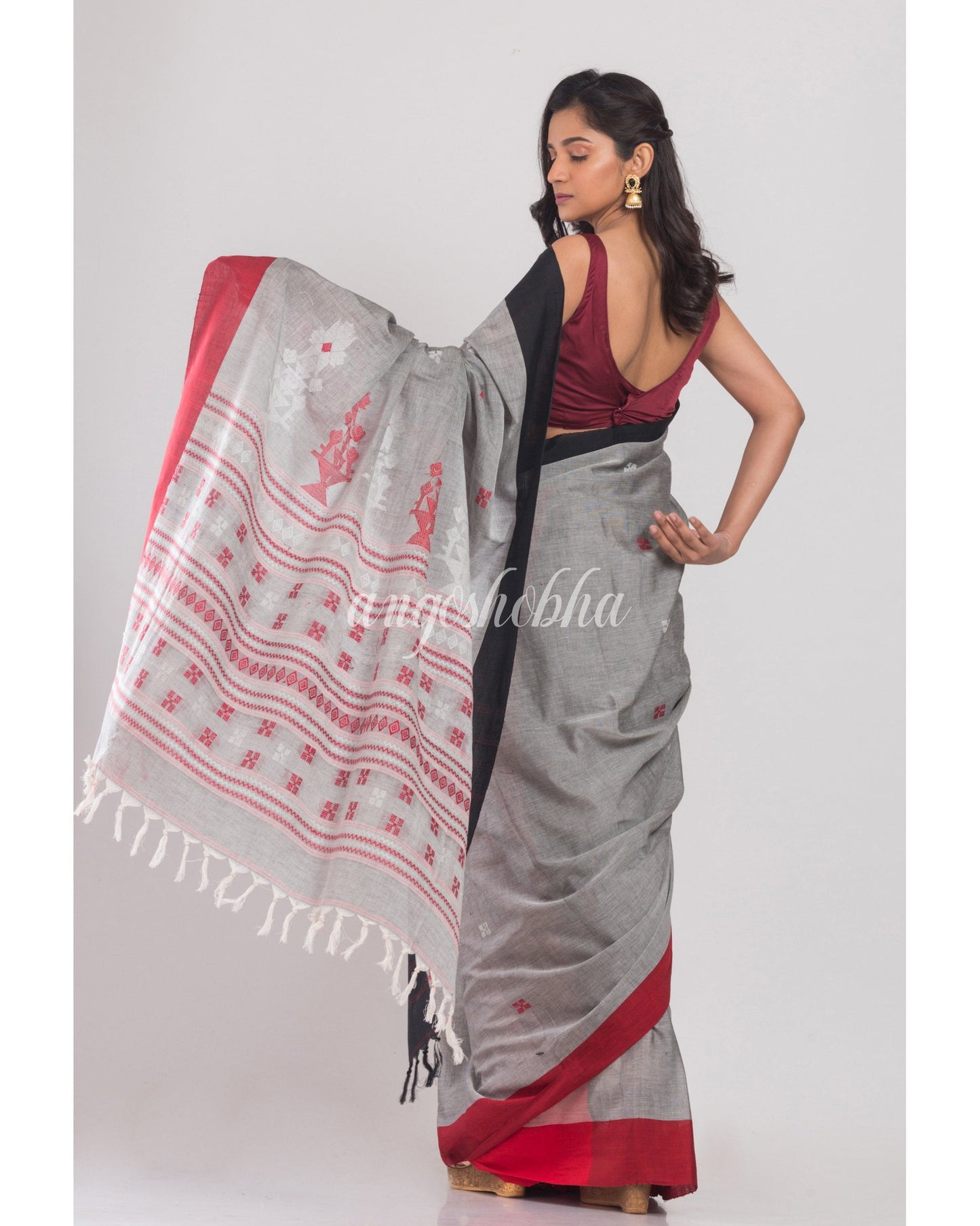 Women's Grey Handloom Cotton Saree