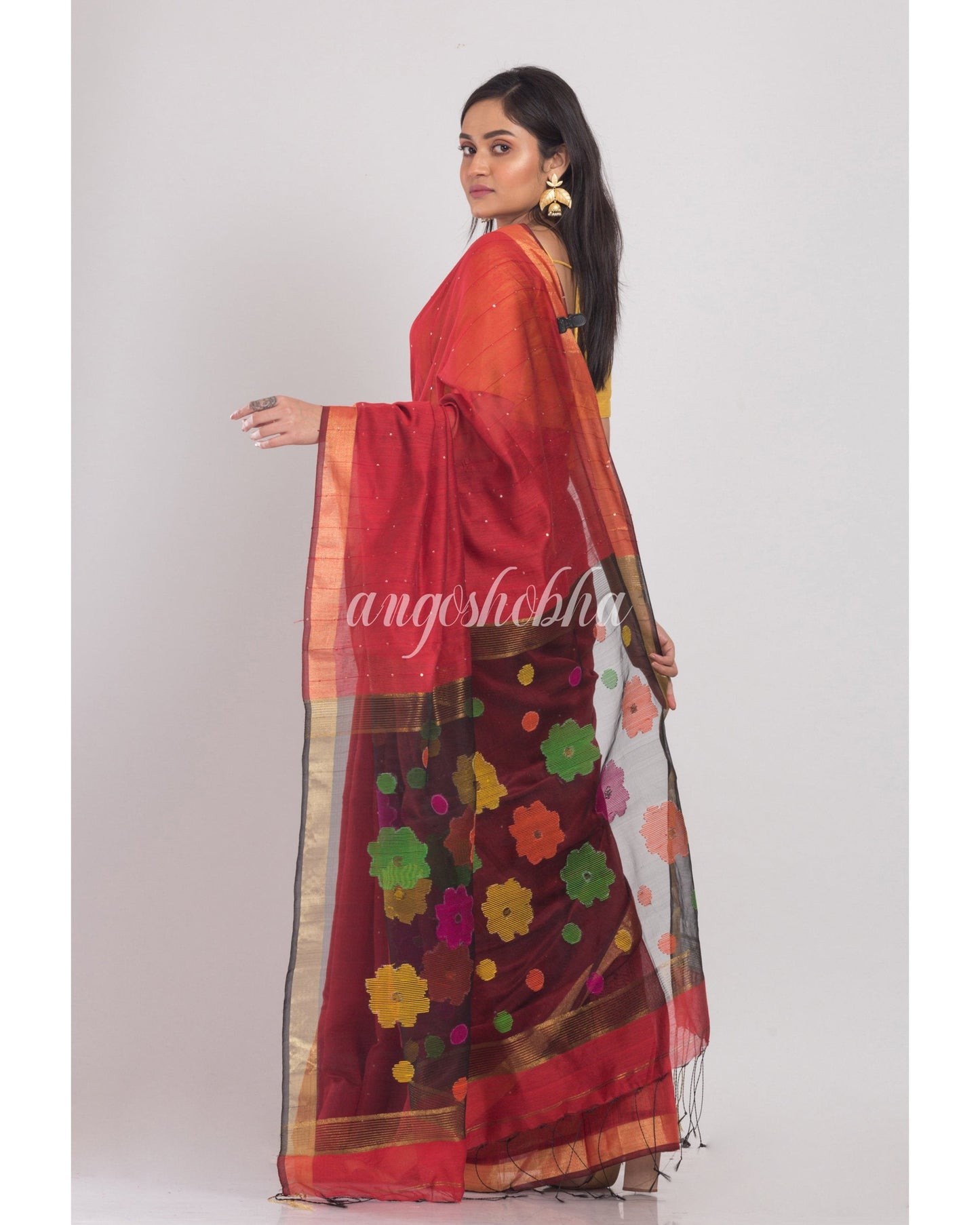 Women's Maroon Handloom Cotton Silk Saree