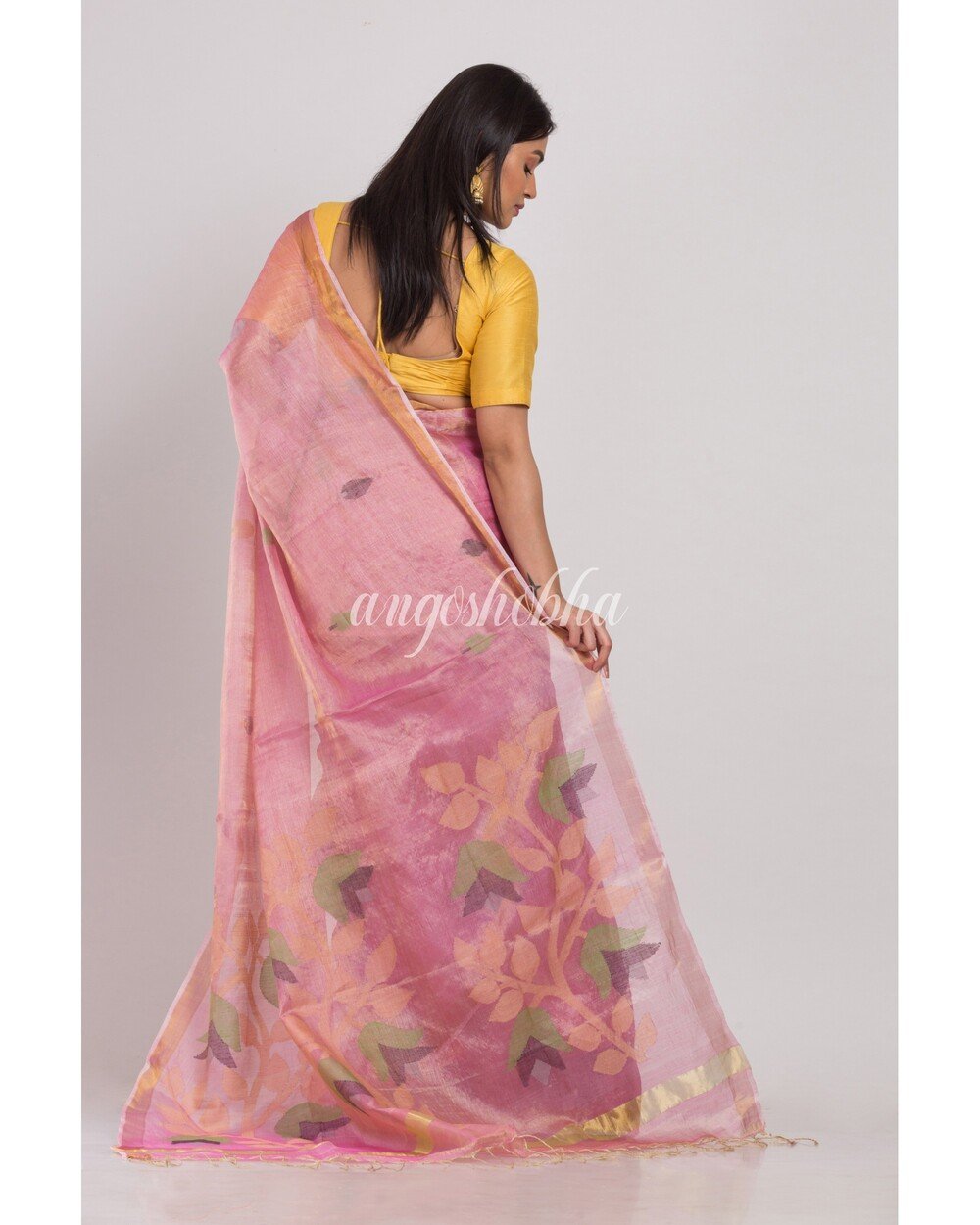 Women's Pink Tussar Silk Jamdani Saree