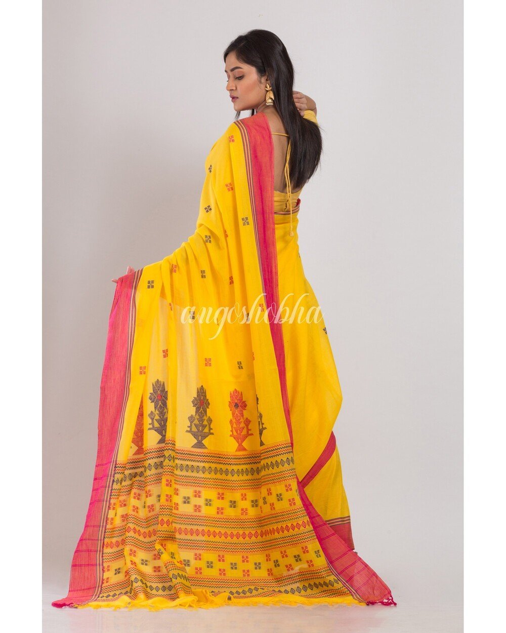 Women's Cotton Yellow Handloom Saree