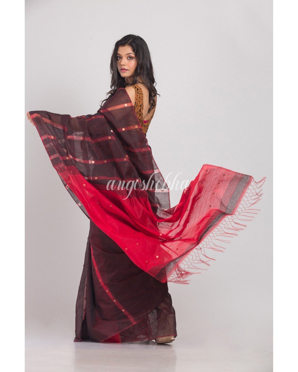Women's Coffee Handloom Cotton Saree